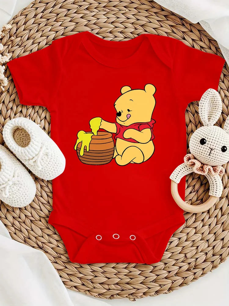 Winnie The Pooh Eat Honey Pattern Printed Baby Clothes Rompers Cartoon Infant Toddler Boys Girls Jumpsuit Bodysuits