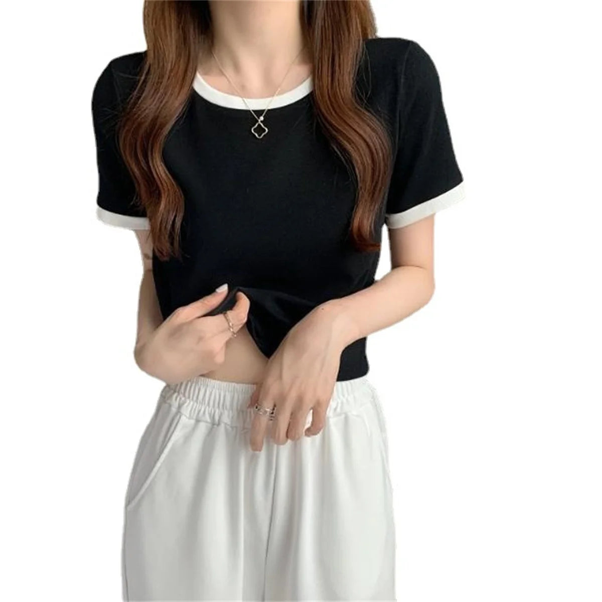 Fashion Patchwork T-shirts Women Basic Tee Casual Oversized Tops Quality Unisex Short Tshirts Tees Girl Summer Clothing Tops