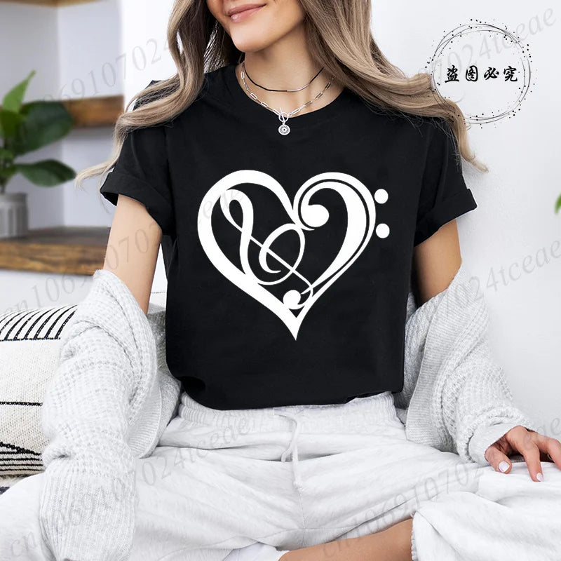 Women's T-shirts Music Note Heartbeat Printed T-Shirt Music Lover Funny Graphic Tee Shirts for Men Women Fashion T-Shirts Tops