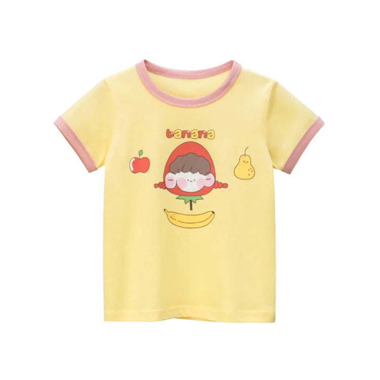 2025 Summer 2-8 Years Kids Girl Shorts Sleeve T-shirts Printed Little Girl Top Baby Girl T Shirts Children Toddler Girl Clothes