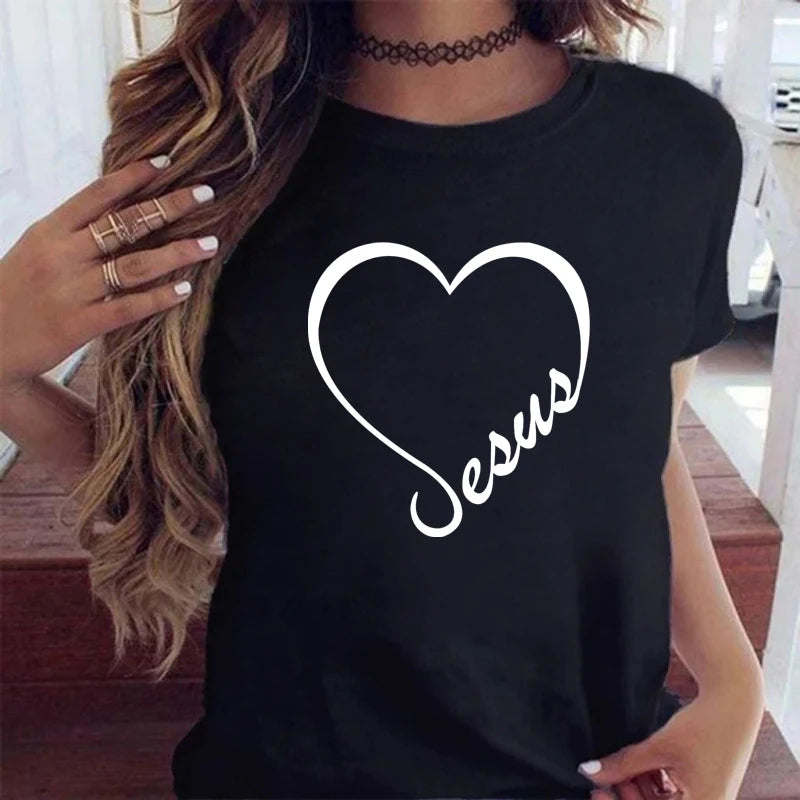 New Women T Shirt Cute Than Heart Printed T-shirt Fashion Love Heart Loose Short Sleevs Round Neck T-shirt Casual Female Tops