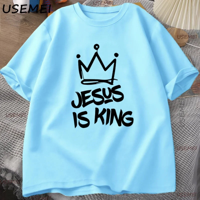 Jesus Is King T-Shirt for Him Jesus Christian Gift for Him Christ Religious T Shirt God Is Good Printed Tshirt High Quality Tee