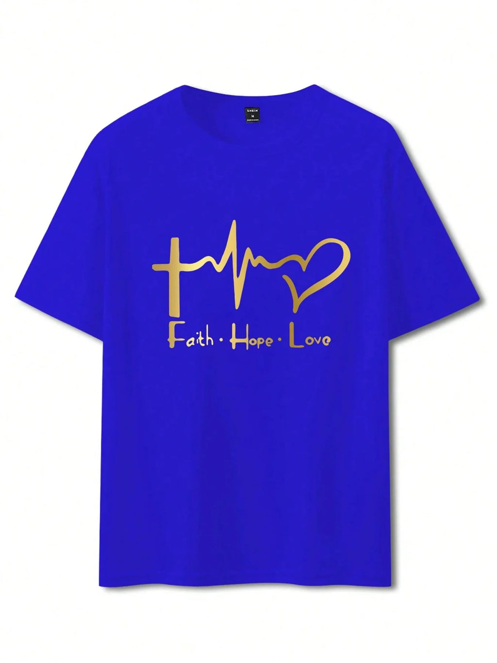 Men's Summer 100% Cotton Fashionable Casual Loose Large Size FAITH HOPE LOVE Printed Sports Round Neck Short Sleeve T-shirt Top
