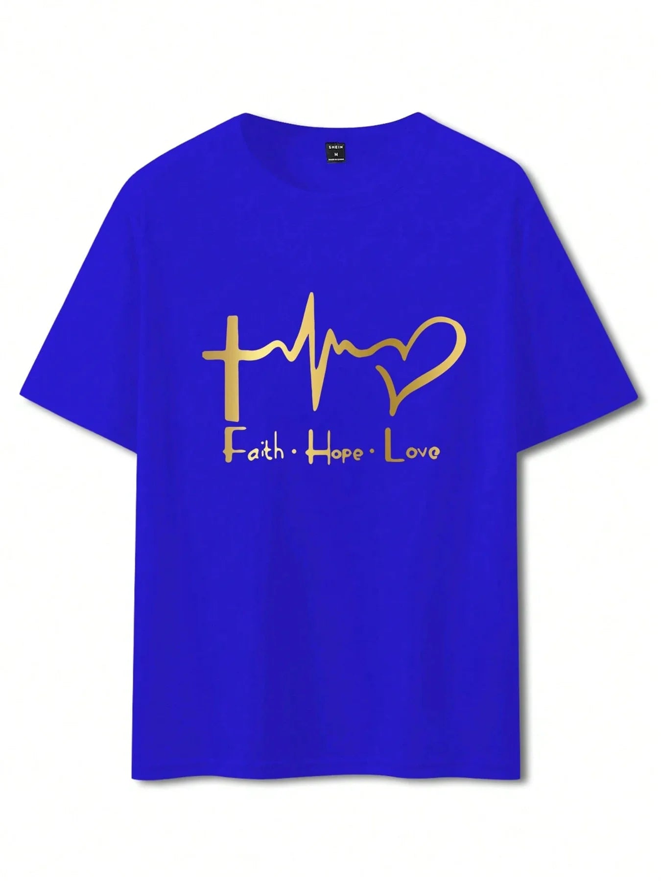 Men's Summer 100% Cotton Fashionable Casual Loose Large Size FAITH HOPE LOVE Printed Sports Round Neck Short Sleeve T-shirt Top