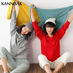 Women Hoodies 100% Cotton Spring Autumn Loose Long Sleeve Pullovers Solid Casual Ladies Outerwear Hooded Hoodie Womens Clothing