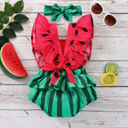 Citgeett Summer Infant Newborn Baby Girls Boys Bodysuit Outfits Watermelon Print Fly Sleeve Jumpsuit Headband Clothes