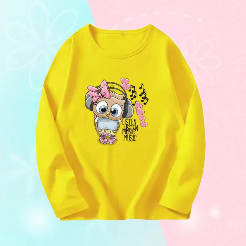 Toddlers Autumn T-shirts For Girl Long Sleeve Cute Tee Shirts Biggirl Casual T-shirts Little Girl Cotton Spring T-shirts