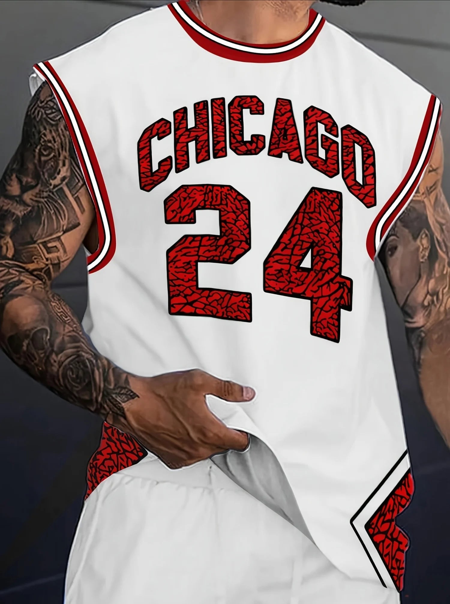 2025 Summer Men's CHICAGO NO.24 Graphic Tank Top Sleeveless Basketball Jersey Vest Men Round Neck Sports Gym Vest Men Clothing