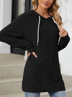 Women's plus size striped long sleeve hooded fashion solid color sweatshirt.