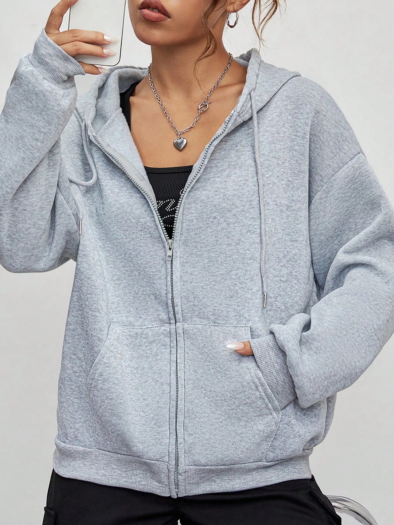 New Solid Zipper Hoodie Women Warm Fleece Hoodies Autumn Casual Hoody  Street Pocket Sportswear Oversized All-Match Female veste