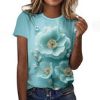 Women's T Shirt Flower Graphic Print Casual Short Sleeve Female Crew Neck T-Shirts Summer  Street Fashion Tops Outdoor Clothes