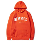 Men Women New York U.S.A City Hoodies Fashion Letter Printed Graphic Sweatshirts Loose Casual Harajuku Hooded Pullover Sportwear