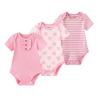 Unisex Cotton Newborn Baby Boy Clothes 3Pieces Summer 0-12M Cartoon Baby Girl Clothes Print Bodysuits Short Sleeve Bebes