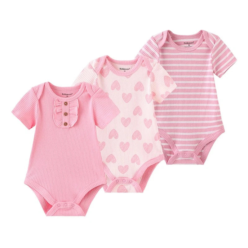 Unisex Cotton Newborn Baby Boy Clothes 3Pieces Summer 0-12M Cartoon Baby Girl Clothes Print Bodysuits Short Sleeve Bebes