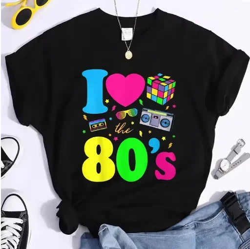 New Fashion I Love The 80s T-Shirt Womens Vintage 1980s T-Shirt Funny Classic T-Shirt Tops Women's Tees Streetwear T-Shirts