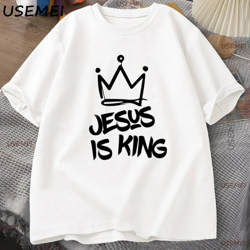 Jesus Is King T-Shirt for Him Jesus Christian Gift for Him Christ Religious T Shirt God Is Good Printed Tshirt High Quality Tee