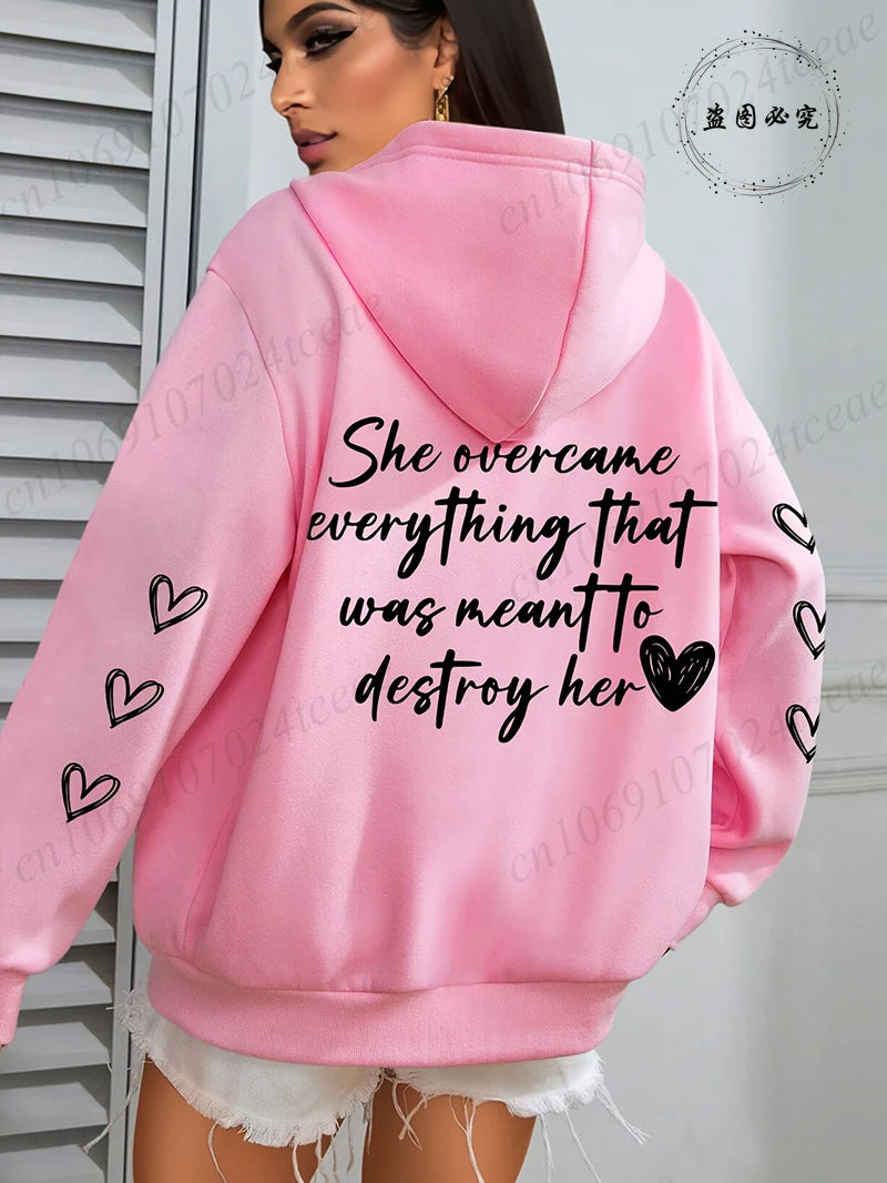 She Overcame Everything That Hooded Tops Graphic Printing Hoodies Clothing Pullover Men Women Hoodies Sweatshirts Oversized