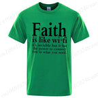 Men's Street Wear Faith Is Like Wifi God Jesus Religious Christian Funny T-shirt Short Sleeve Streetwear Summer T Shirts Men Top