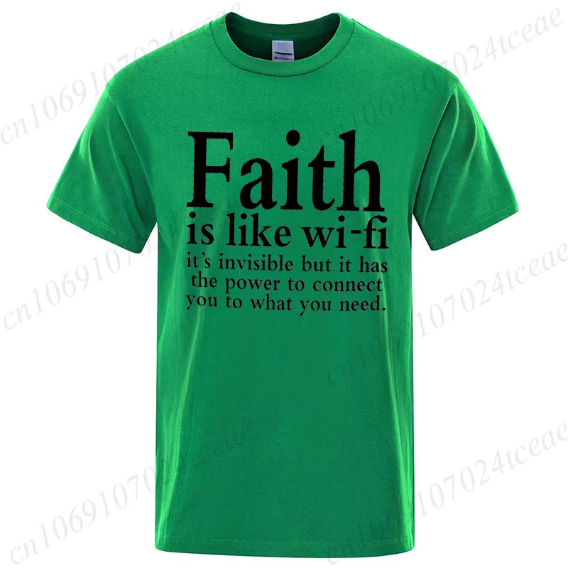 Men's Street Wear Faith Is Like Wifi God Jesus Religious Christian Funny T-shirt Short Sleeve Streetwear Summer T Shirts Men Top