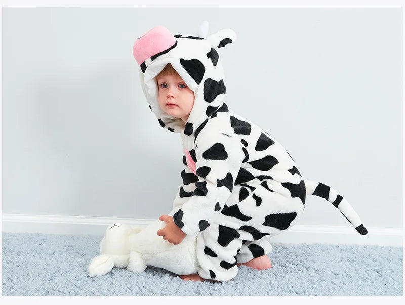 Cartoon Flannel Baby Rompers Unicorn Rabbit Dinosaur Pajamas Cotton Baby Boy Girls Animal Costume Baby Jumpsuit Kigurumi Outfits