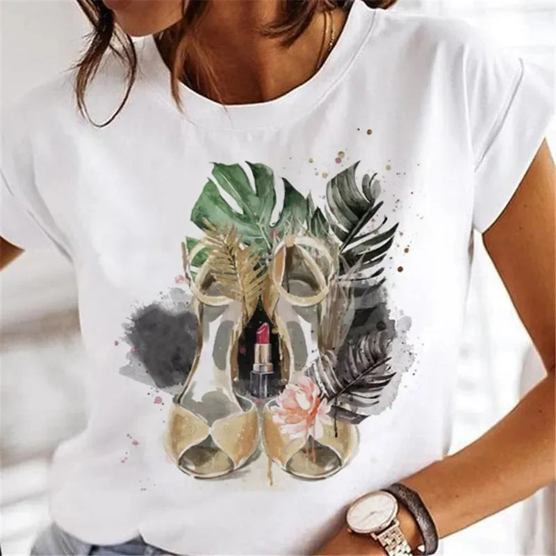 Sweet Wine Plus Size T-Shirt Women Clothing Print Girl 90s Cartoon Printing Clothes Graphic Top Lady Female Tee