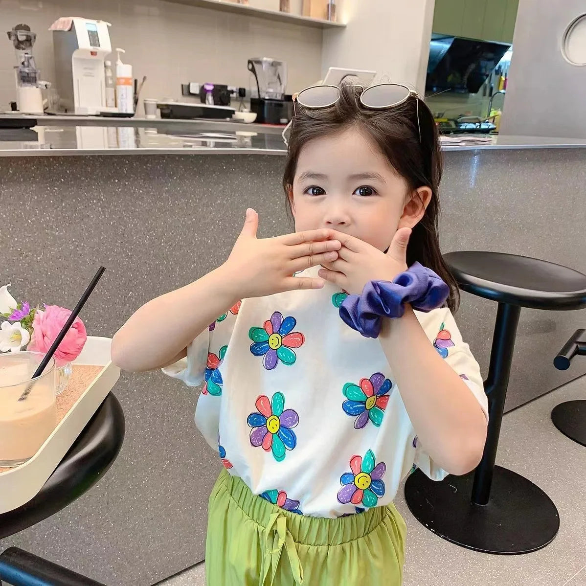1pcs Summer Kids Flower Print Tops Clothes Girls Korean Style Shirt Children Short Sleeve T-shirts Child Casual Comfort T Shirs