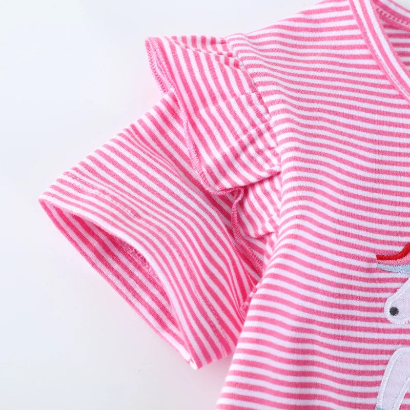 Jumping Meters 2-7T Striped Unicorn Cotton Girls T Shirts Summer Children's Clothes Short Sleeve Kids Tees Tops Baby Costume