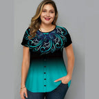 Large Size Loose Fit Women's T-shirt Summer New Short Sleeve Crewneck Tshirt Flower 3d Print Top Plus Size Ladies Clothing