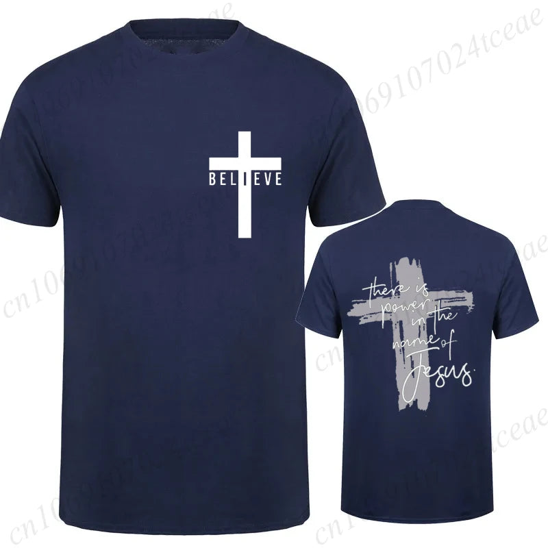 Women/Men Christian Faith T-shirts There Is Power in The Name of Jesus Graphic T-shirts Unisex Cross Faiths Graphic T Shirts