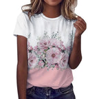 Women's T Shirt Flower Graphic Print Casual Short Sleeve Female Crew Neck T-Shirts Summer  Street Fashion Tops Outdoor Clothes