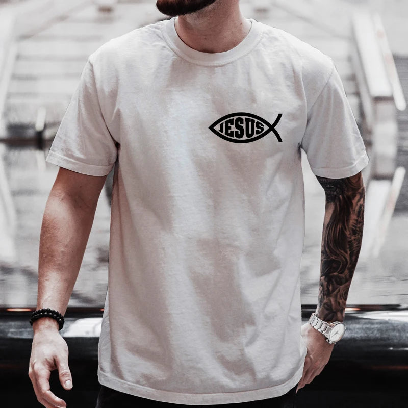 Men T Shirts Jesus Fish Christ Graphic T-Shirt for Men Women Christian Tops Short Sleeve Tees Streetwear Plus Size Y2k Clothing