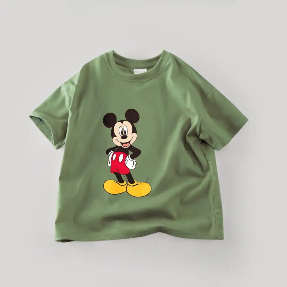 Disney Mickey Boys T Shirts Short Sleeved Tops Cartoon Cotton Kids Clothing Summer Casual Simple Children Tees Toddler Costume