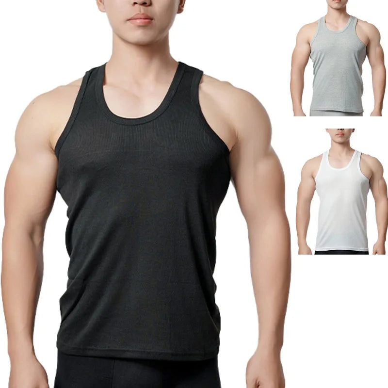 1pcs Pure Cotton Men Four Seasons Vest Teenagers Simple Fit Sports Fitness T-shirt Middle-aged Casual Sleeveless Tops L-4XL