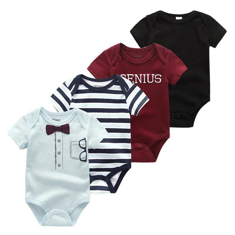 4Pieces Cotton Newborn Bodysuit Print Baby Girl Clothes 0-12M Cartoon Baby Boy Clothes Summer Short Sleeve Romper Bebes