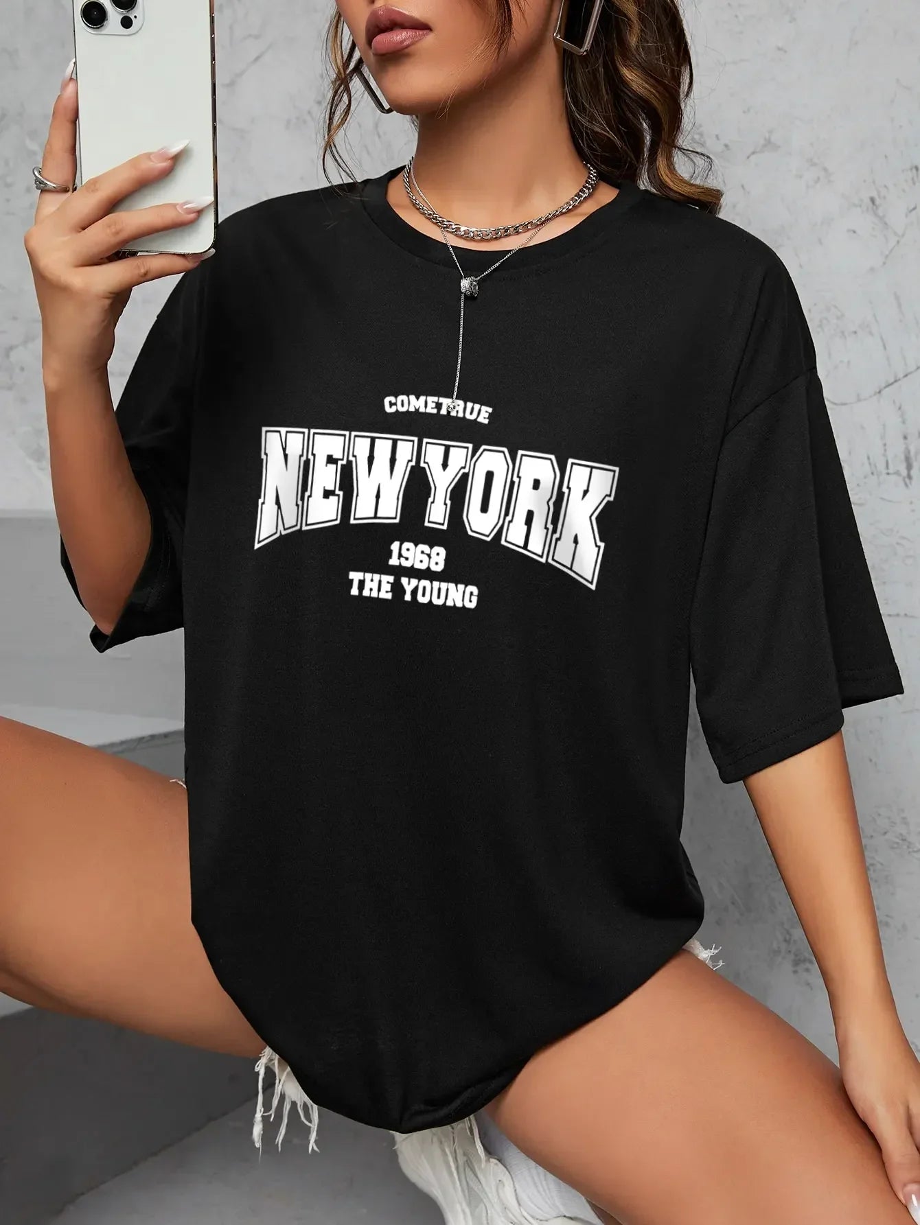 When 1968 The New York Is Young  Woman Tshirts Creativity Streettshirt Individual Casual Clothes Plus Size Aesthetic Clothes