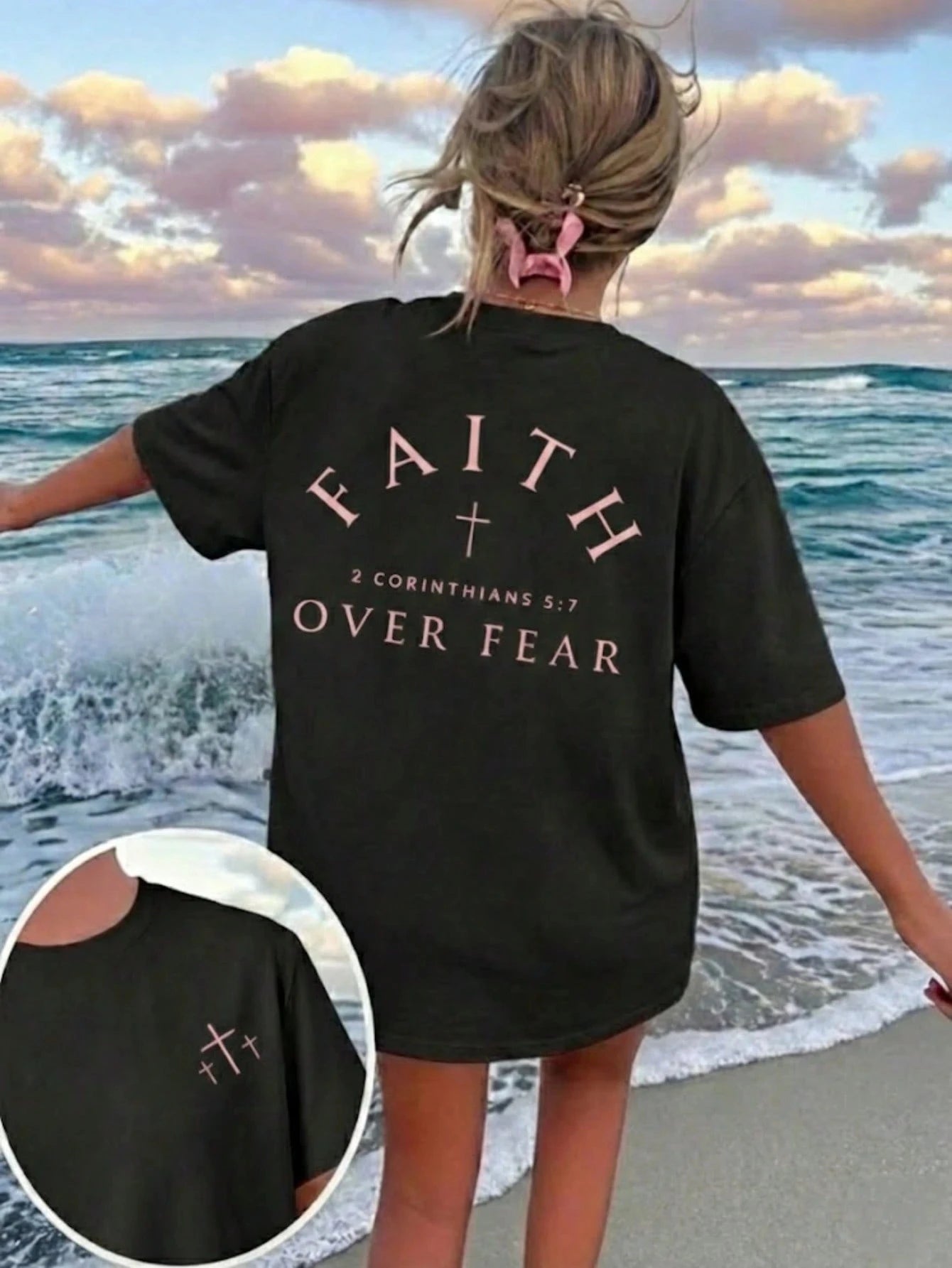 Summer Faith Over Fear Printing T-Shirts Womens Cotton Oversized T Shirts Basic O-Neck Short Sleeve Tops Casual Woman Clothes