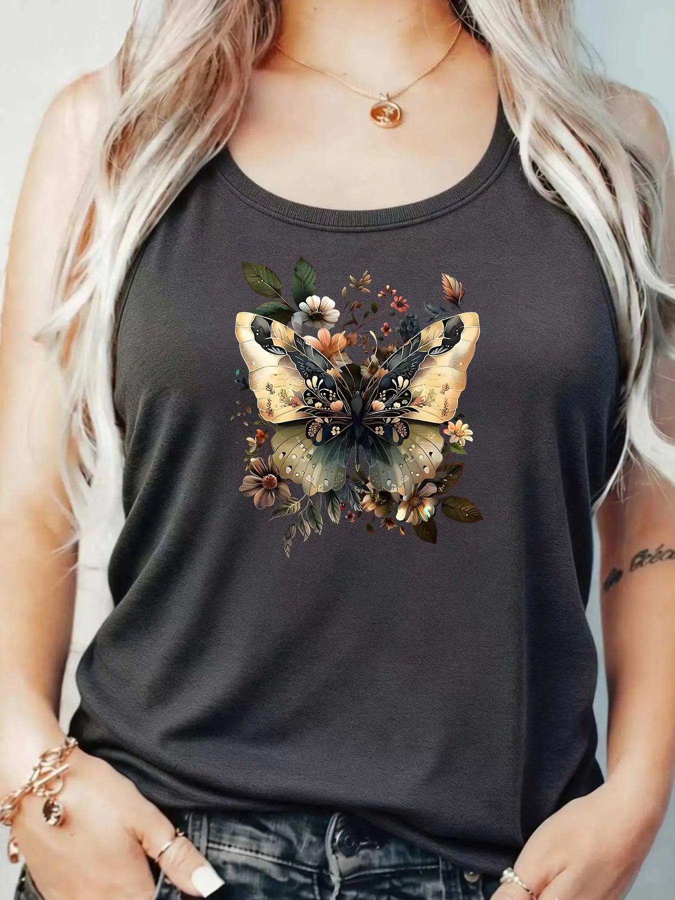 Loose Fit Printed Pocket T-Shirt for Women with Ribbed Collar round Neck 1-8XL plus Size Comfortable Casual Vest