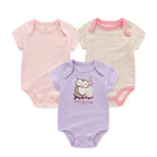 Unisex Cotton Newborn Baby Boy Clothes 3Pieces Summer 0-12M Cartoon Baby Girl Clothes Print Bodysuits Short Sleeve Bebes