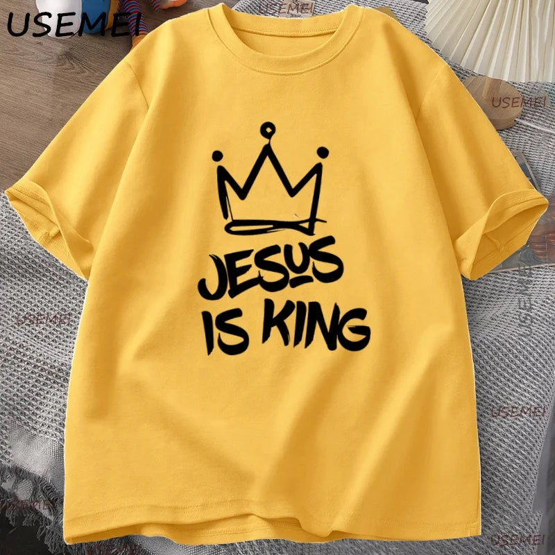 Jesus Is King T-Shirt for Him Jesus Christian Gift for Him Christ Religious T Shirt God Is Good Printed Tshirt High Quality Tee
