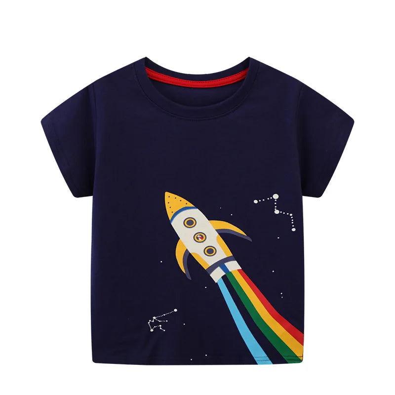 Little maven 2026 New Fashion Boys T-shirt Summer Luminous Dinosaur Animal Cotton Causal Clothes Lovely Tops for Kids 2-7 year