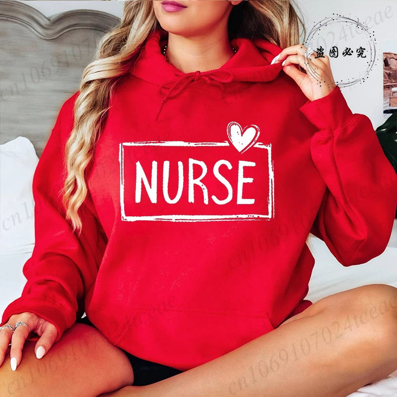 Nurse Print Women Hoodies, Casual Nurse Life Graphic Sweatshirts Tops, Nursing Student Gift, Soft Long Sleeve Hoodies for Ladies