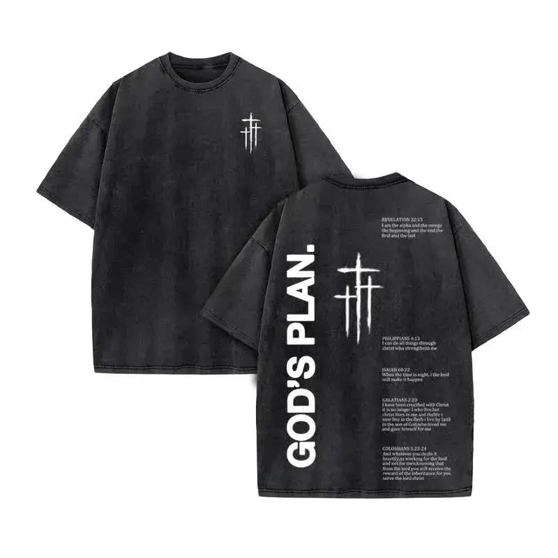 Summer top Men's T-shirt Christian Jesus design new wash short sleeve street print vintage T-shirt oversized for men and women