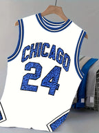 2025 Summer Men's CHICAGO NO.24 Graphic Tank Top Sleeveless Basketball Jersey Vest Men Round Neck Sports Gym Vest Men Clothing