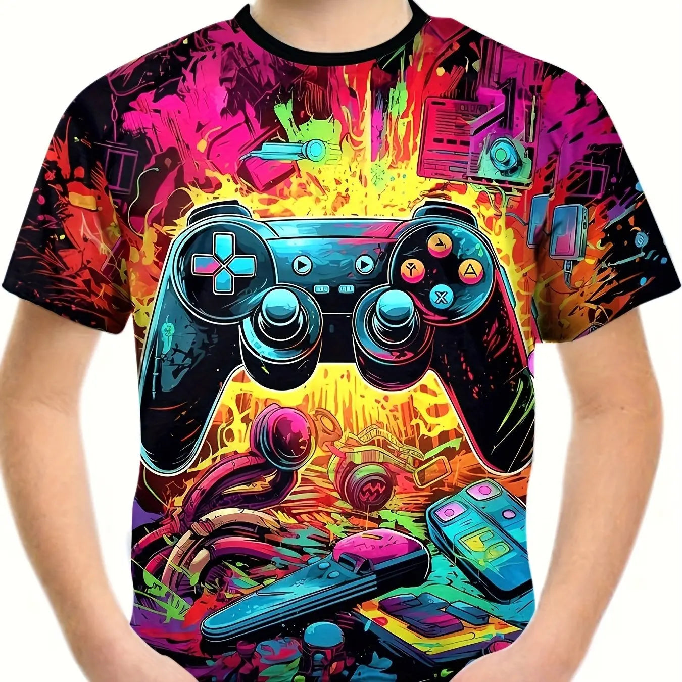 T-Shirts for Boys Short Sleeve 3D Gamepad Print Kids Summer Clothes Casual Fashion O-Neck Boys Tshirt Tops Children's Clothing