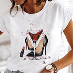 Sweet Wine Plus Size T-Shirt Women Clothing Print Girl 90s Cartoon Printing Clothes Graphic Top Lady Female Tee