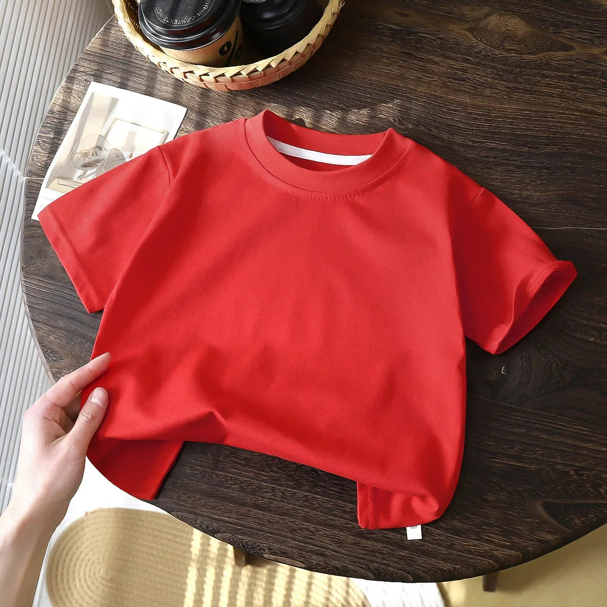 2025 Children's Cotton Short Sleeve White Red Black T-shirt Girls' Summer Baby Clothes Kids Boys' Tops