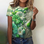 Women's T Shirt Flower Graphic Print Casual Short Sleeve Female Crew Neck T-Shirts Summer  Street Fashion Tops Outdoor Clothes