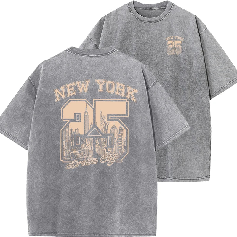New York City Funny Print  Woman Plus Size T Shirts Summer Vintage Washed Cotton Breathable Tee Shirt Fashion Casual Home Tshirt