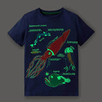 Little maven 2026 New Fashion Boys T-shirt Summer Luminous Dinosaur Animal Cotton Causal Clothes Lovely Tops for Kids 2-7 year