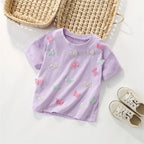 Jumping Meters 3-8T Animals Summer Girls Tshirts Butterflies Applique Short Sleeve Baby Clothes Embroidery Children's Tees
